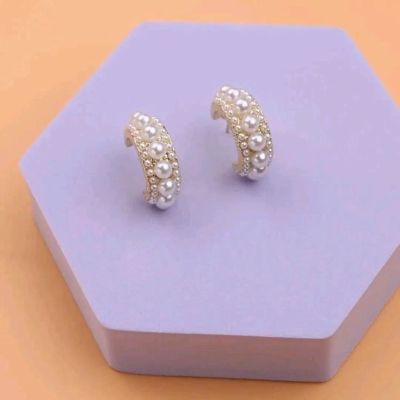 AROS ARGOLLAS CON PERLAS DE ACERO BAÑO DE ORO 18K - 3