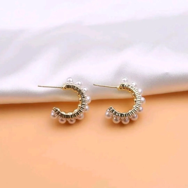 AROS ARGOLLAS CON PERLAS DE ACERO BAÑO DE ORO 18K - 4