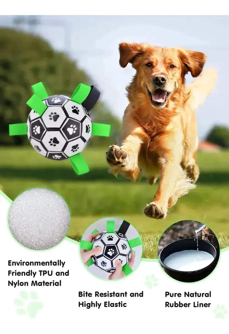 PELOTA DE FUTBOL INTERACTIVA PARA PERROS CON CORREAS DE AGARRE - 10