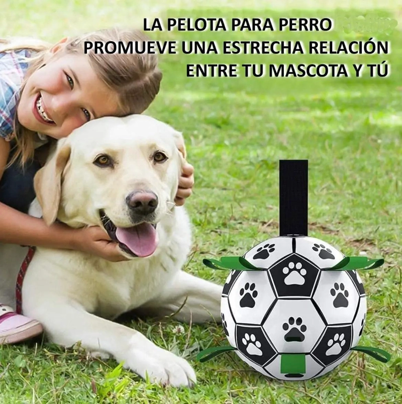 PELOTA DE FUTBOL INTERACTIVA PARA PERROS CON CORREAS DE AGARRE - 2