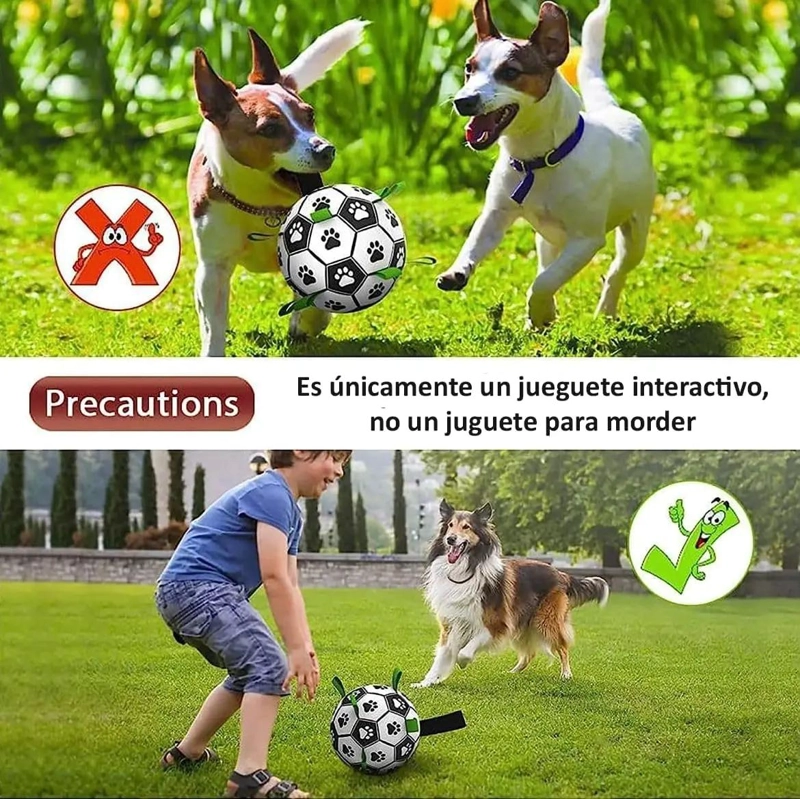 PELOTA DE FUTBOL INTERACTIVA PARA PERROS CON CORREAS DE AGARRE - 3