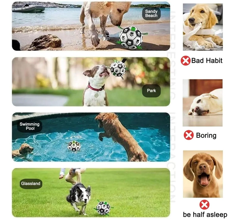 PELOTA DE FUTBOL INTERACTIVA PARA PERROS CON CORREAS DE AGARRE - 4