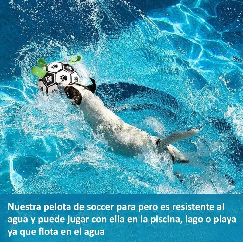 PELOTA DE FUTBOL INTERACTIVA PARA PERROS CON CORREAS DE AGARRE - 5