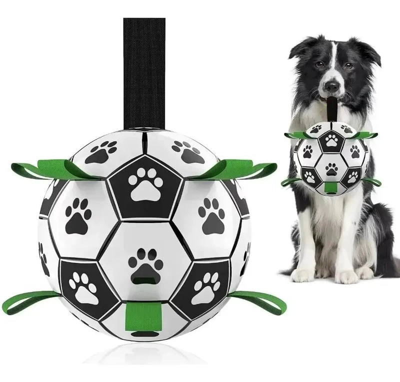 PELOTA DE FUTBOL INTERACTIVA PARA PERROS CON CORREAS DE AGARRE - 7