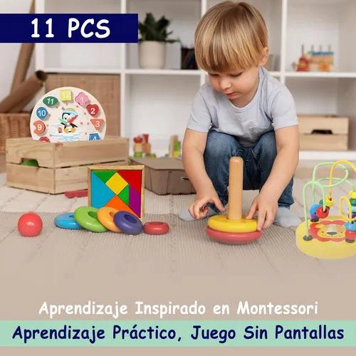 SET DE 11 JUGUETES DIDACTICOS DE MADERA PARA APRENDIZAJE INFANTIL - 6