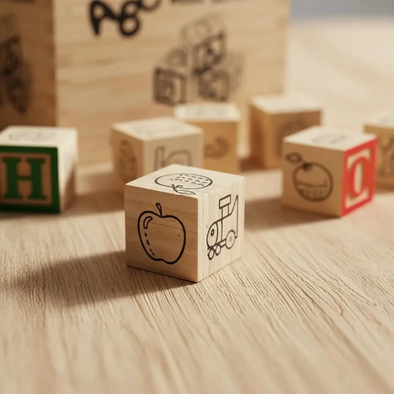 CUBOS DE MADERA DIDACTICOS CON ABECEDARIO Y NUMEROS - 1