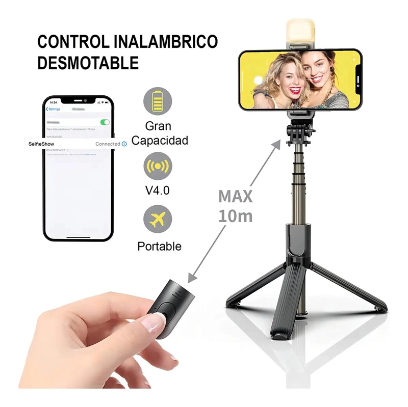 PALO SELFIE PORTATIL CON LUZ LED Y ESTABILIZADOR - 4