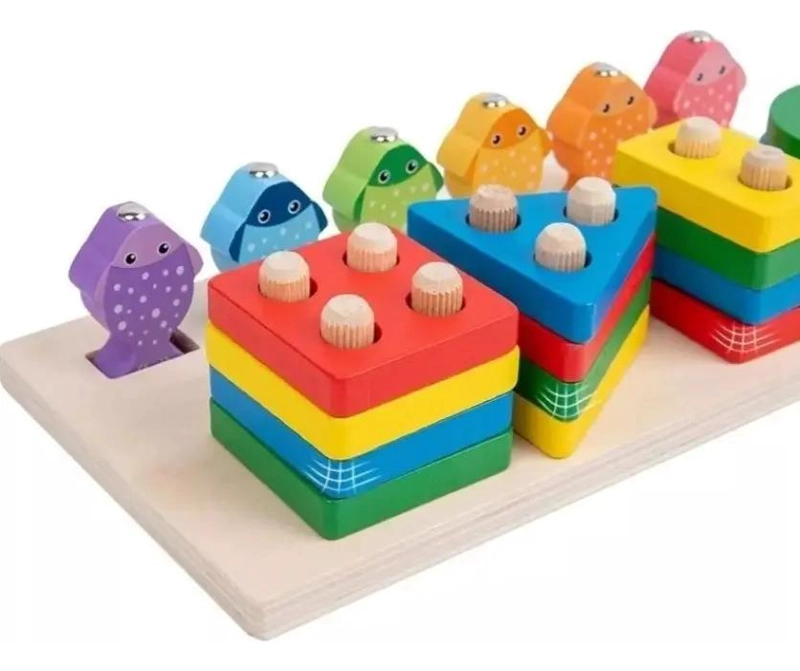 JUEGO DIDACTICO DE PESCA Y BLOQUES DE MADERA PARA NIÑOS - 2