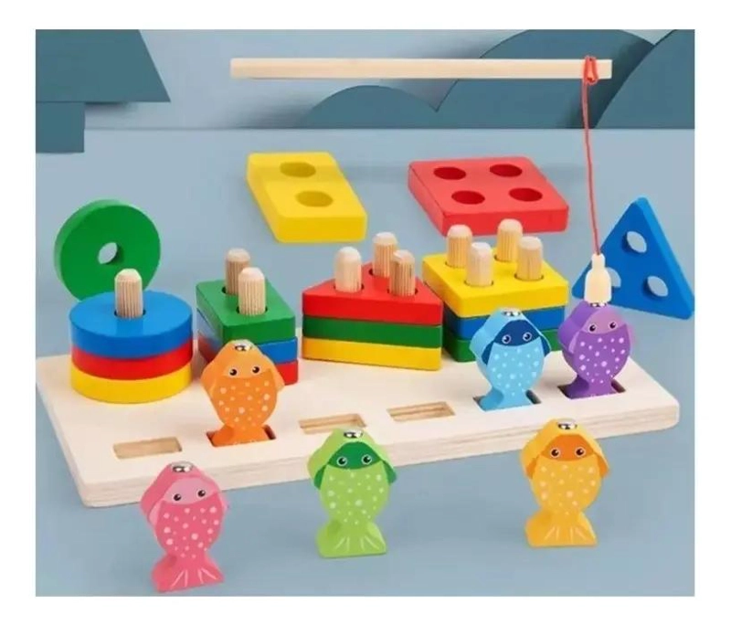 JUEGO DIDACTICO DE PESCA Y BLOQUES DE MADERA PARA NIÑOS - 3