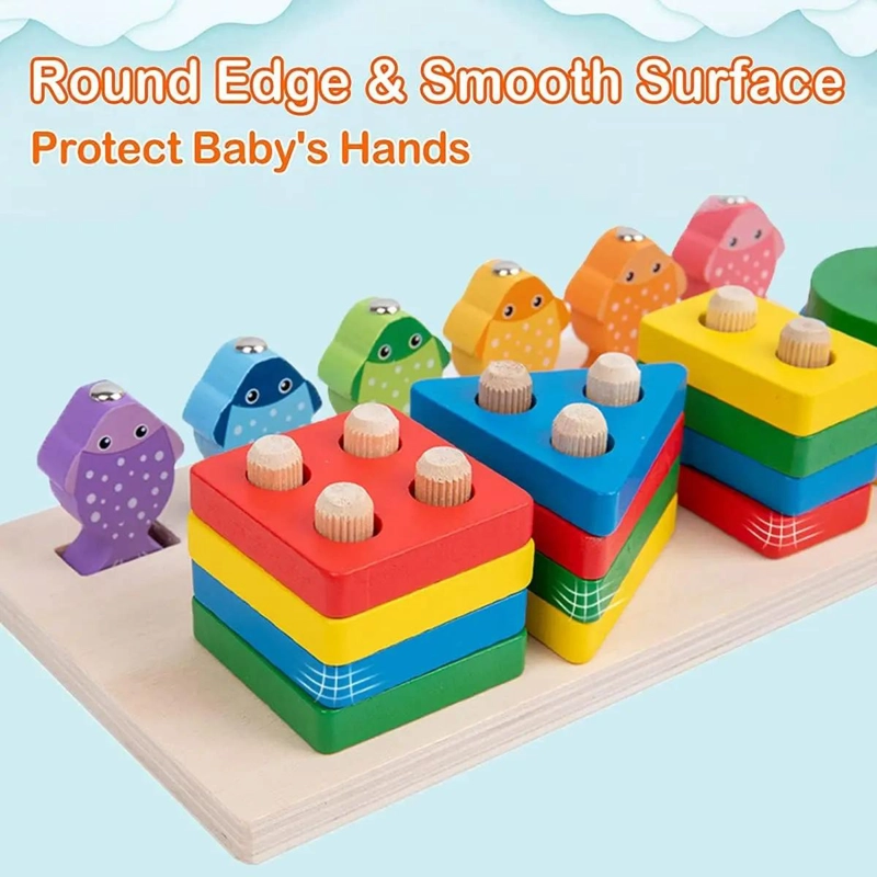 JUEGO DIDACTICO DE PESCA Y BLOQUES DE MADERA PARA NIÑOS - 6