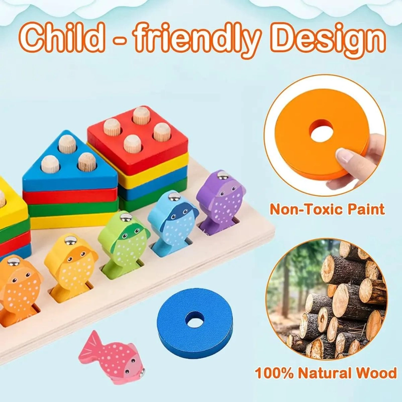 JUEGO DIDACTICO DE PESCA Y BLOQUES DE MADERA PARA NIÑOS - 7