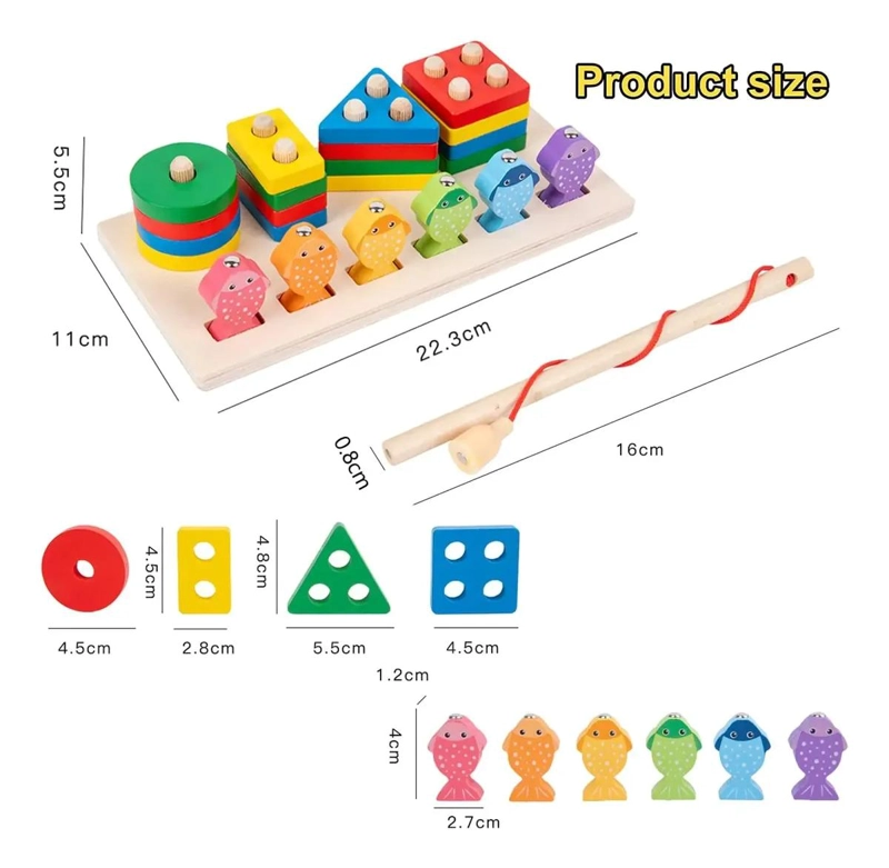 JUEGO DIDACTICO DE PESCA Y BLOQUES DE MADERA PARA NIÑOS - 8