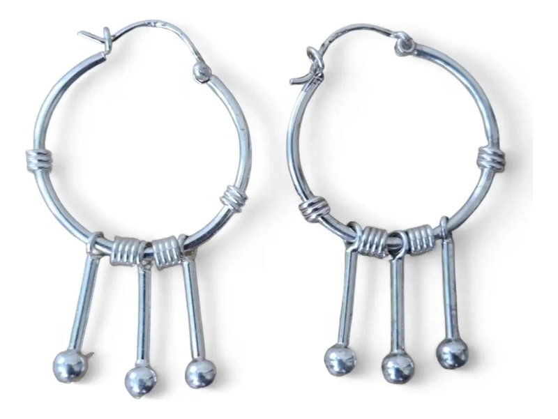 ARGOLLAS DE PLATA 925 CON COLGANTES PARA MUJER - 1