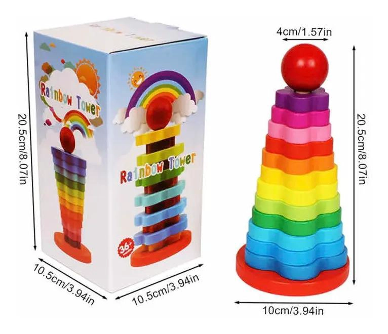 TORRE DE ENCAJE DE MADERA ARCOIRIS PARA NIÑOS - 10
