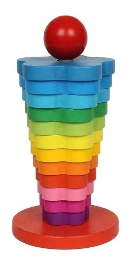 TORRE DE ENCAJE DE MADERA ARCOIRIS PARA NIÑOS - 2