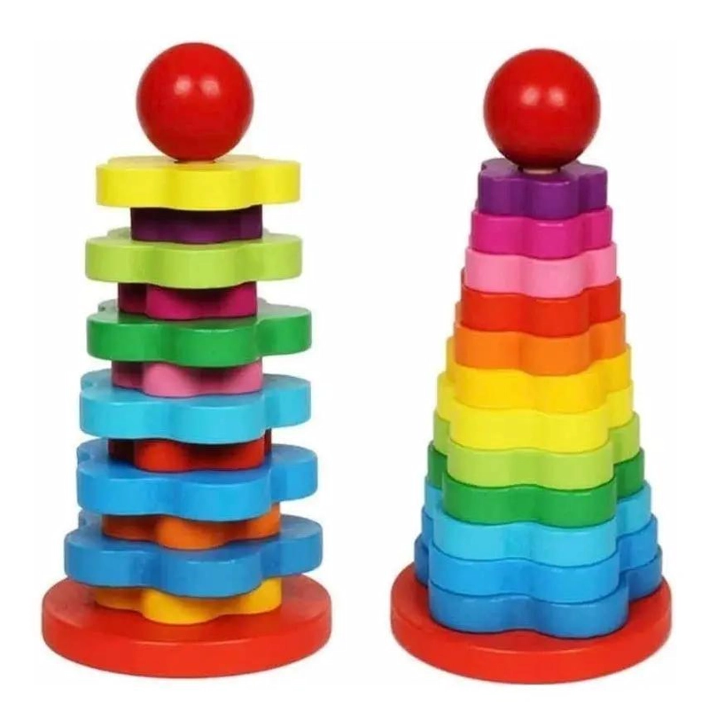 TORRE DE ENCAJE DE MADERA ARCOIRIS PARA NIÑOS - 6