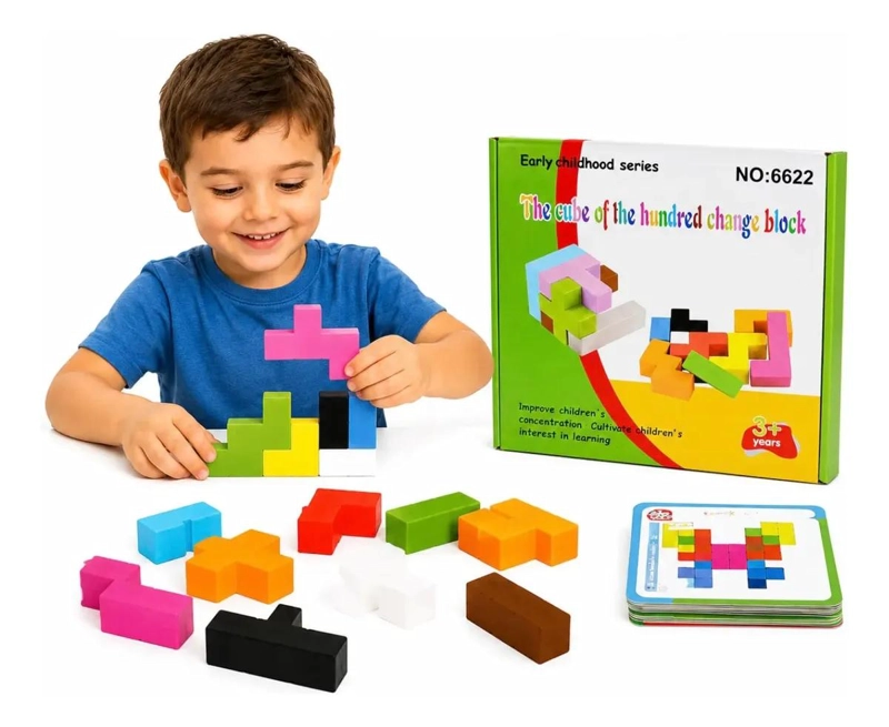 CUBOS ROMPECABEZAS 3D DE MADERA PARA NIÑOS - 1
