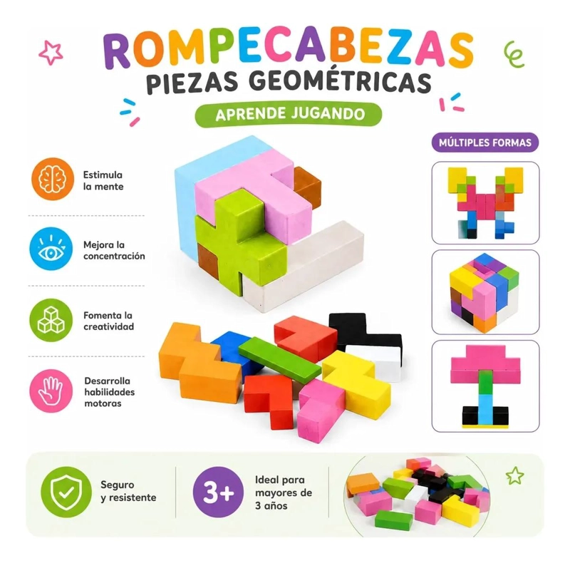 CUBOS ROMPECABEZAS 3D DE MADERA PARA NIÑOS - 3