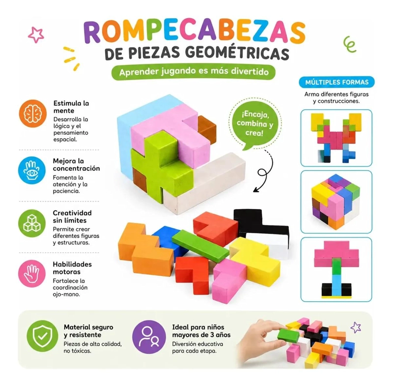 CUBOS ROMPECABEZAS 3D DE MADERA PARA NIÑOS - 7