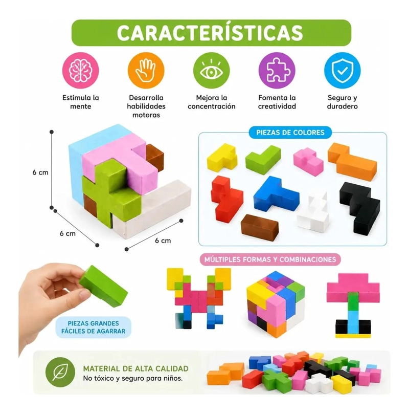 CUBOS ROMPECABEZAS 3D DE MADERA PARA NIÑOS - 8