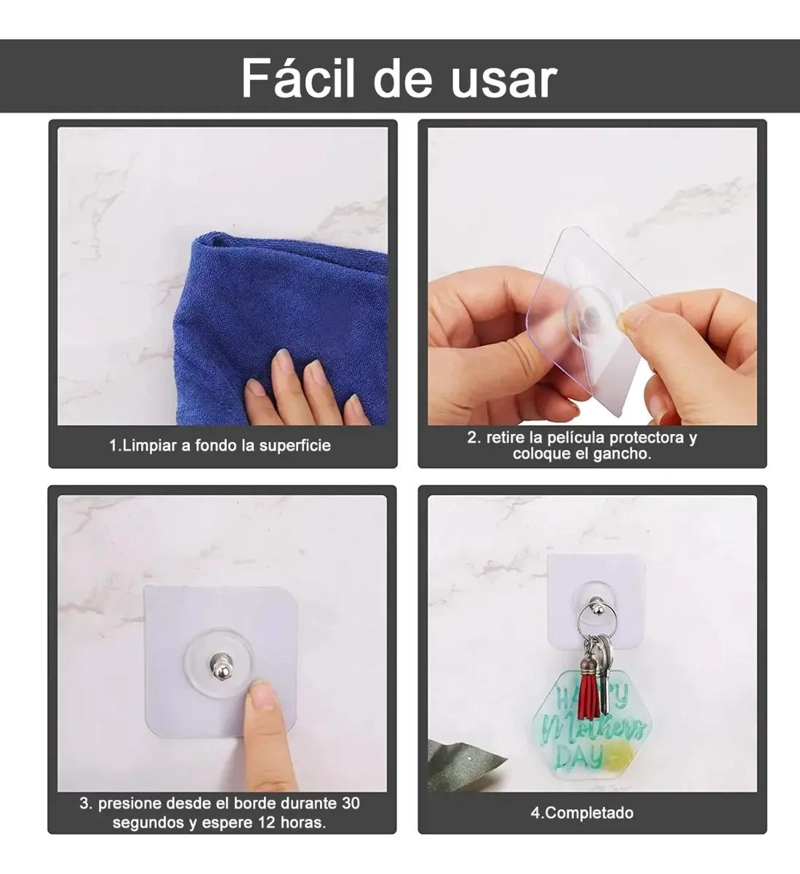 20 PIEZAS DE GANCHOS ADHESIVOS PARA PARED SIN PERFORAR - 7