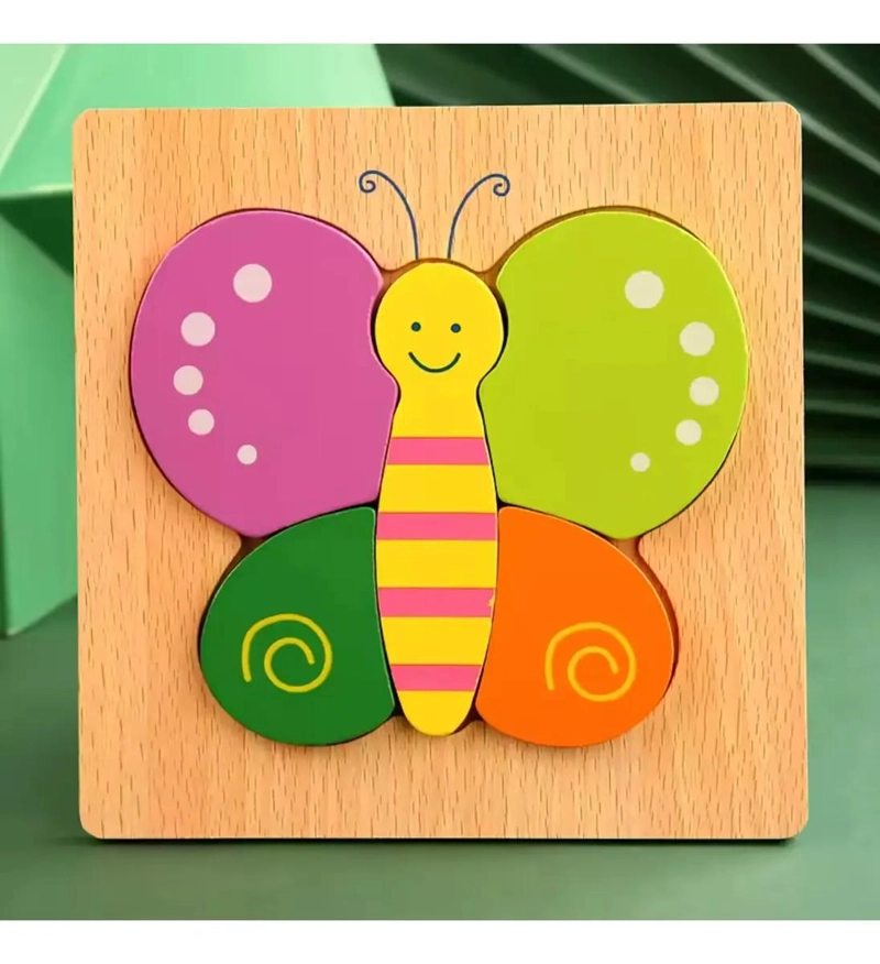 ROMPECABEZAS DE MADERA 3D PARA BEBE S CON DISEÑO DE MARIPOSA - 1