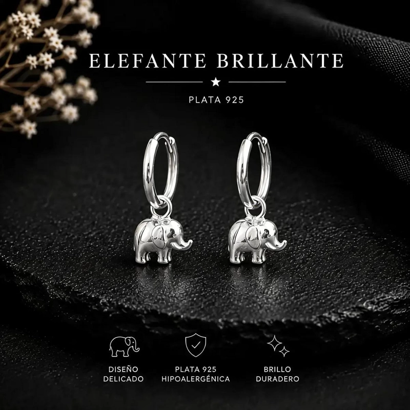AROS DE ARGOLLA CON DIJE DE ELEFANTE EN PLATA 925 - 1