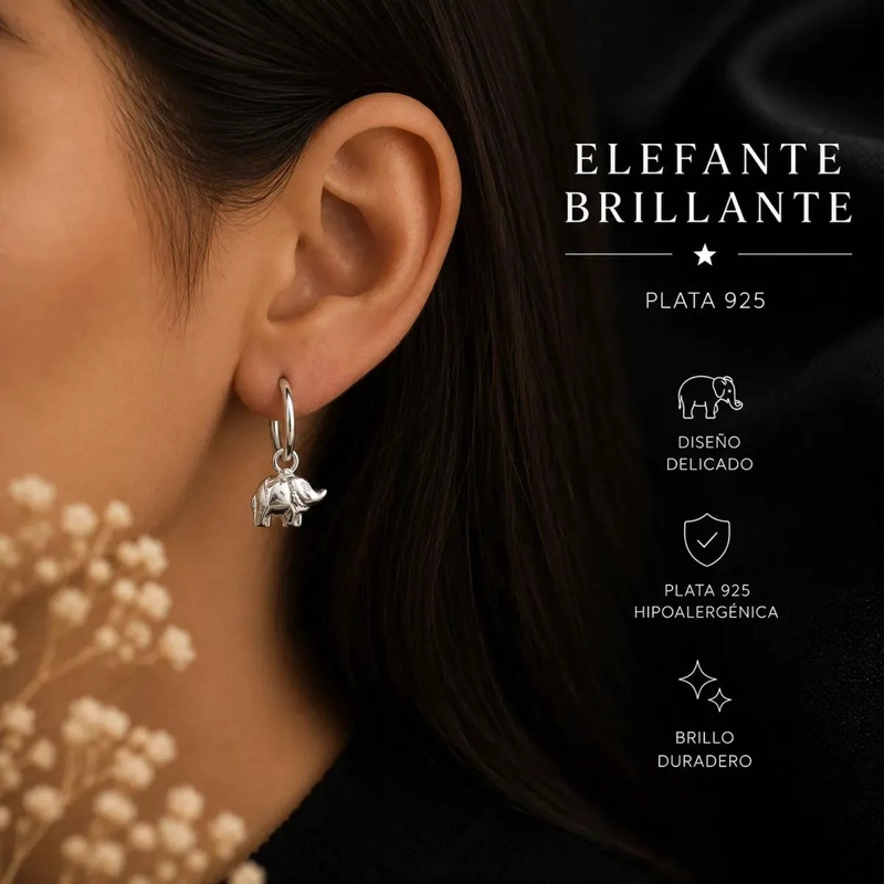 AROS DE ARGOLLA CON DIJE DE ELEFANTE EN PLATA 925 - 2