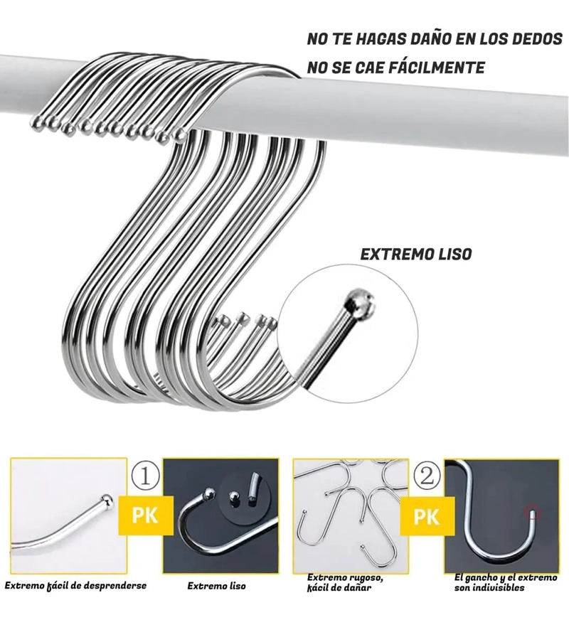 GANCHOS DE ACERO INOXIDABLE EN FORMA DE S PARA COCINA Y BAÑO - 4