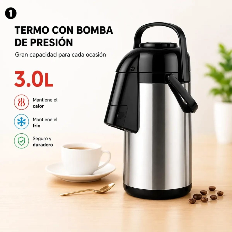 TERMO DE PRESION 3 LITROS PARA BEBIDAS CALIENTES Y FRIAS - 2