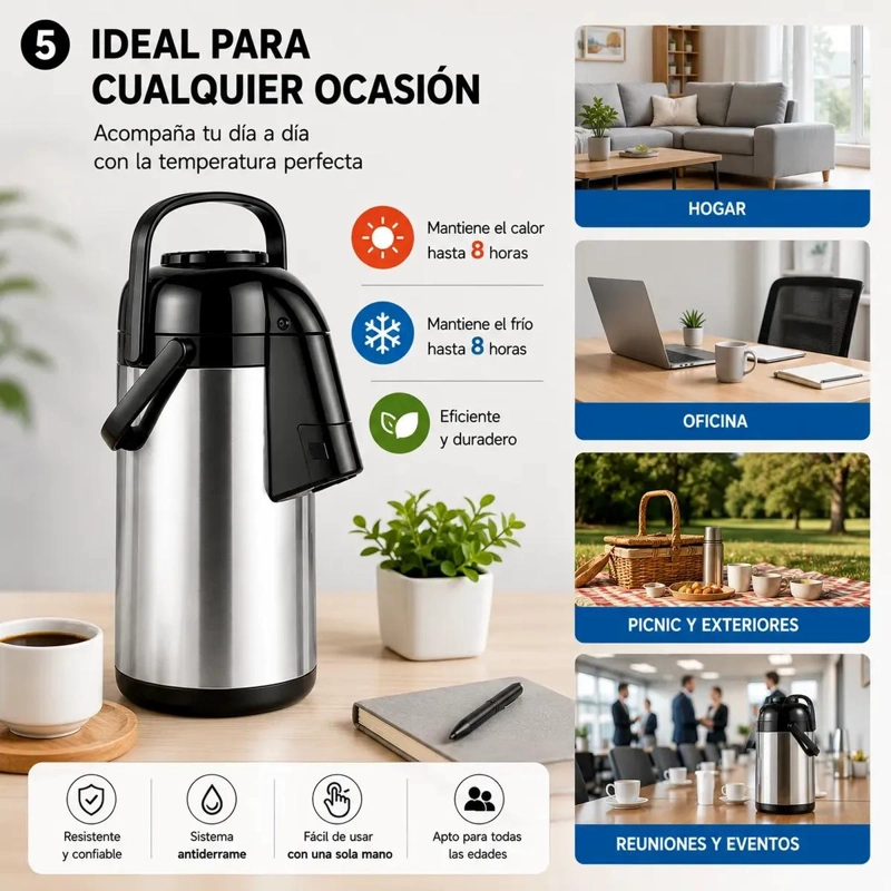 TERMO DE PRESION 3 LITROS PARA BEBIDAS CALIENTES Y FRIAS - 5