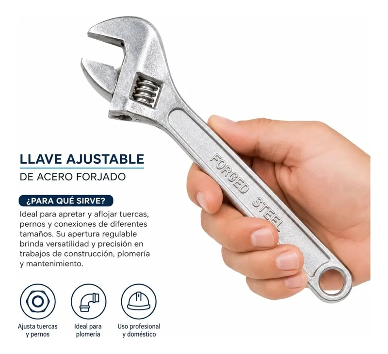 LLAVE FRANCESA AJUSTABLE DE ACERO FORJADO 10 PULGADAS PARA MANTENIMIENTO - 2