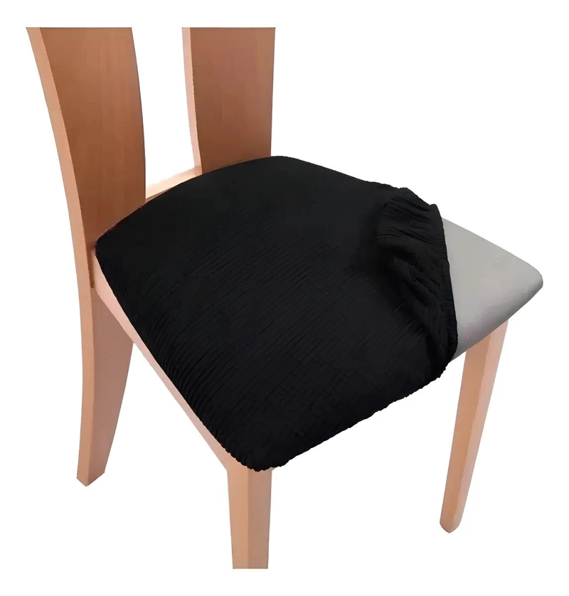 FUNDAS ELASTICAS CUADRICULADAS NEGRAS PARA SILLAS DE COMEDOR - 1