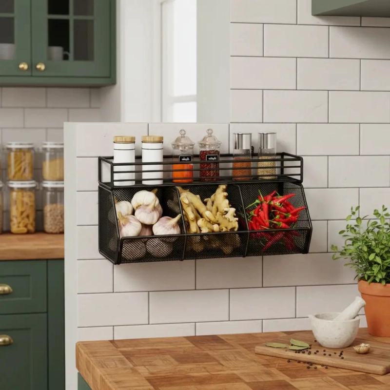 ESTANTE ORGANIZADOR DE ALMACENAMIENTO PARA COCINA EN COLOR NEGRO - 1