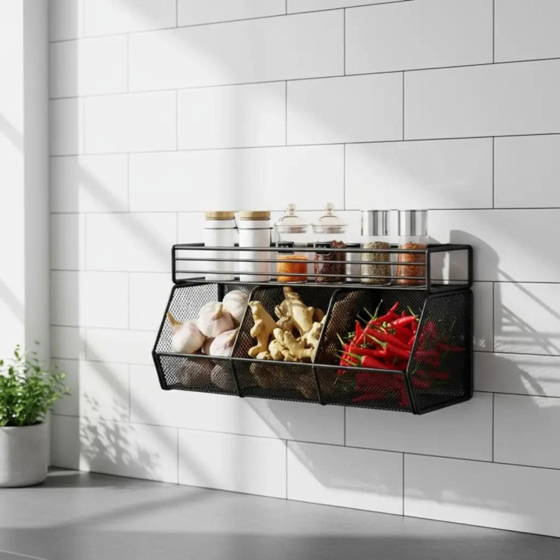 ESTANTE ORGANIZADOR DE ALMACENAMIENTO PARA COCINA EN COLOR NEGRO - 3