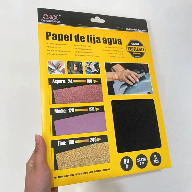 PAPEL DE LIJA AL AGUA GRANO FINO 23X28 CM PACK DE 5 HOJAS - 4