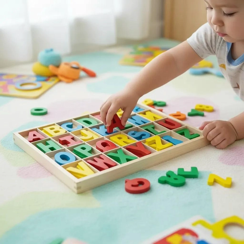 JUGUETE DE MADERA DOBLE ABECEDARIO PARA APRENDIZAJE INFANTIL - 2