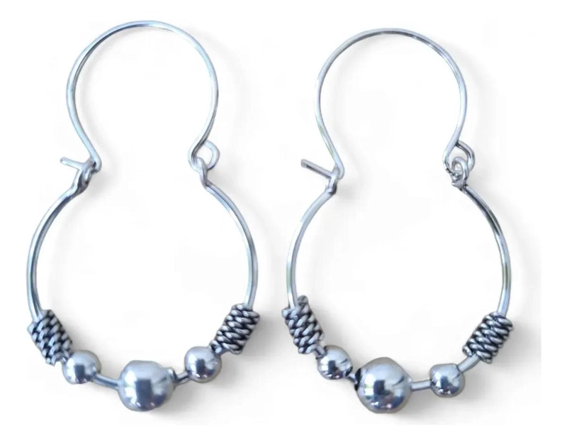 ARGOLLAS DE PLATA 925 CON BOLITAS PARA MUJER - 1