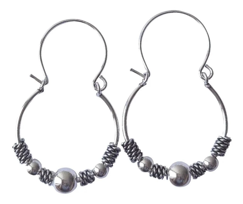 ARGOLLAS DE PLATA 925 CON BOLITAS PARA MUJER - 3