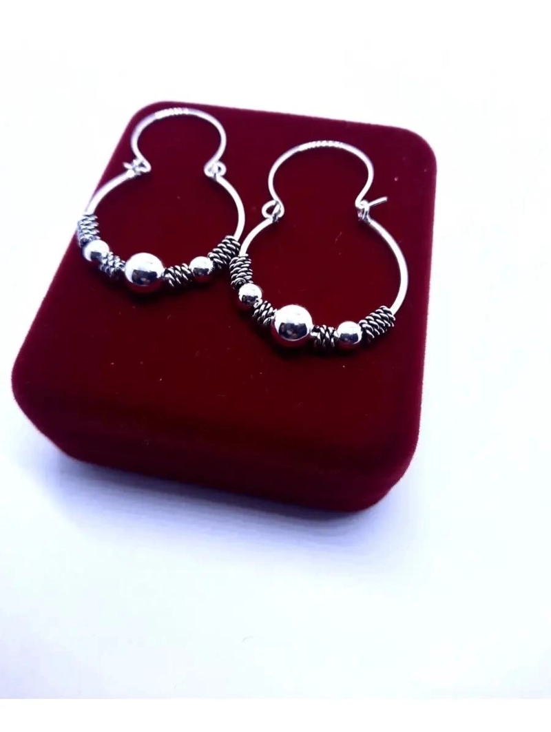 ARGOLLAS DE PLATA 925 CON BOLITAS PARA MUJER - 4