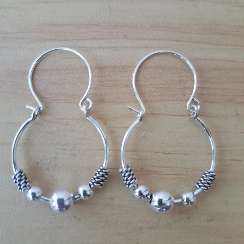 ARGOLLAS DE PLATA 925 CON BOLITAS PARA MUJER - 6