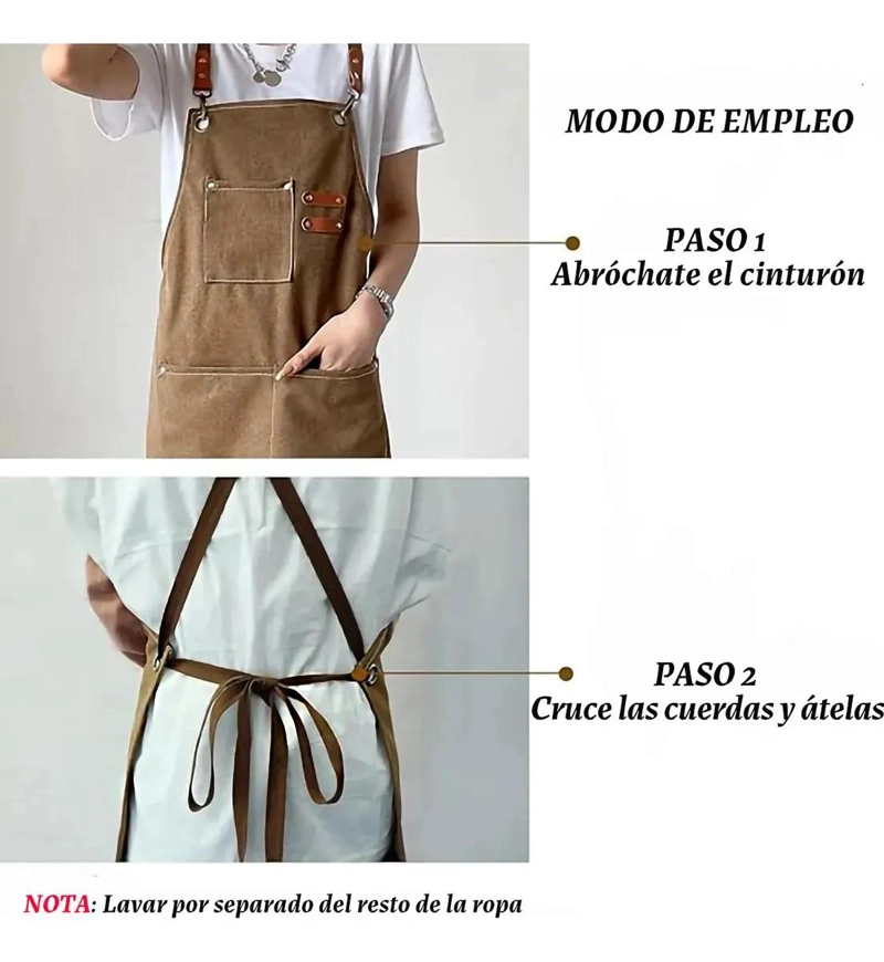 DELANTAL MULTIUSO PARA COCINA Y JARDIN CON BOLSILLOS - 7