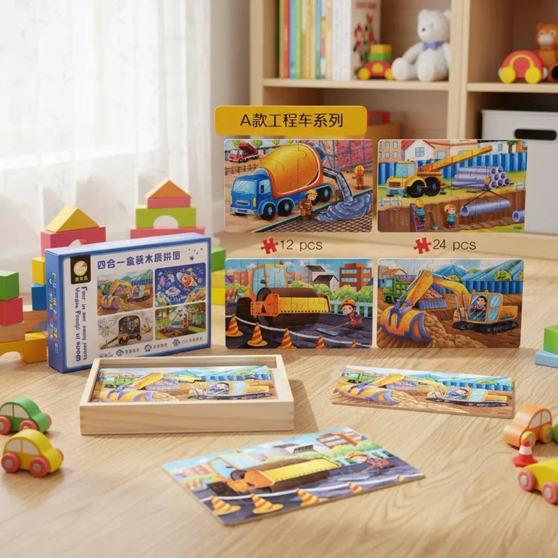 ROMPECABEZAS DE MADERA PARA NIÑOS CON TEMATICA DE CONSTRUCCION - 3