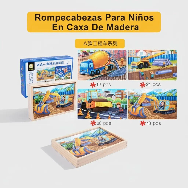 ROMPECABEZAS DE MADERA PARA NIÑOS CON TEMATICA DE CONSTRUCCION - 6