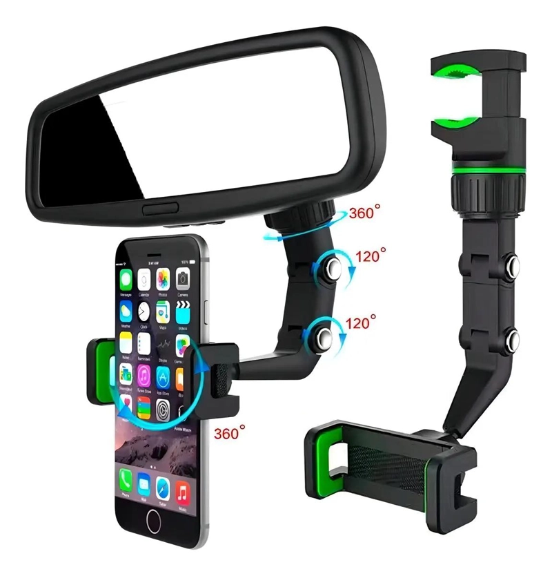 SOPORTE PARA CELULAR AUTO ESPEJO RETROVISOR ARTICULADO NEGRO - 1