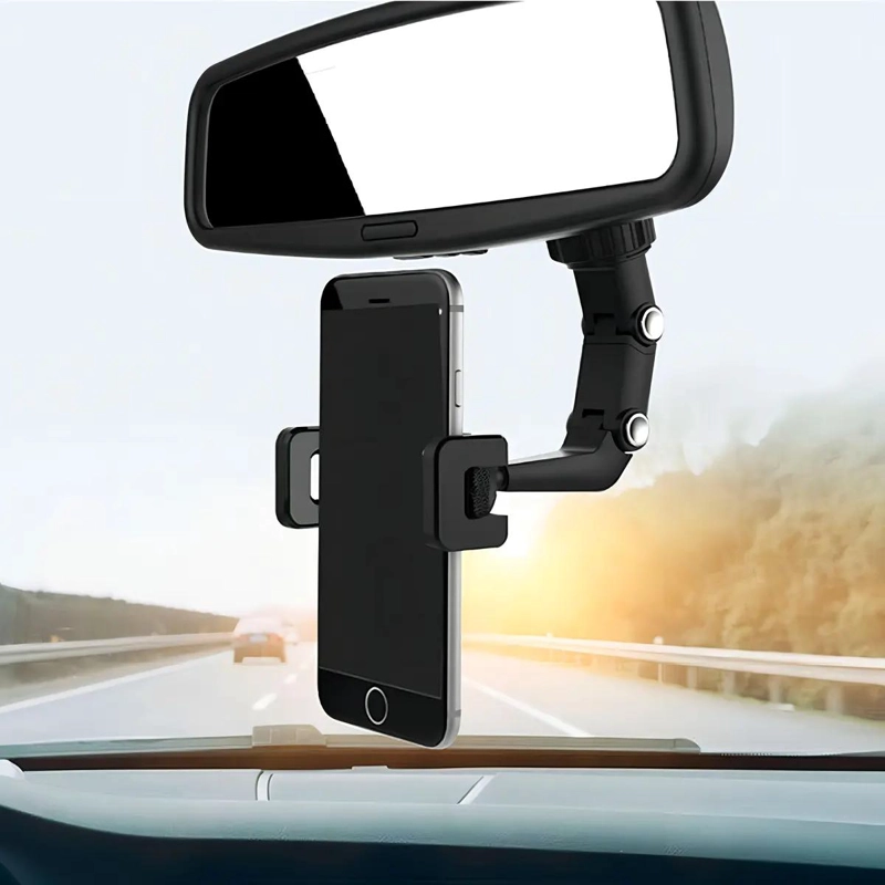 SOPORTE PARA CELULAR AUTO ESPEJO RETROVISOR ARTICULADO NEGRO - 2