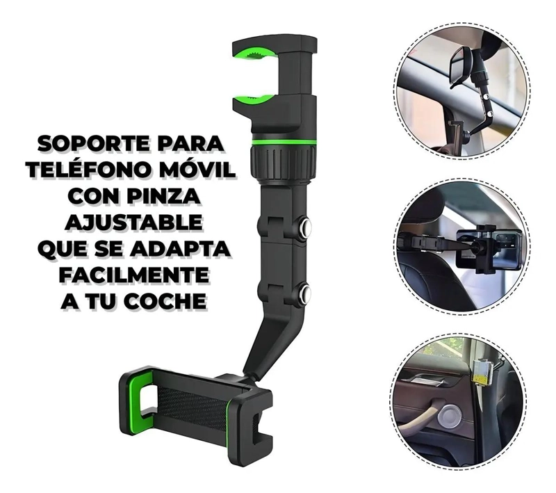 SOPORTE PARA CELULAR AUTO ESPEJO RETROVISOR ARTICULADO NEGRO - 7