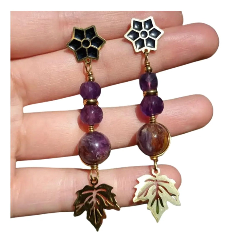 AROS DE ACERO QUIRURGICO CON PIEDRAS NATURALES CACOXENITA Y AMATISTA - 1