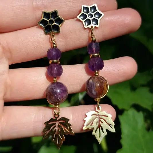AROS DE ACERO QUIRURGICO CON PIEDRAS NATURALES CACOXENITA Y AMATISTA - 2