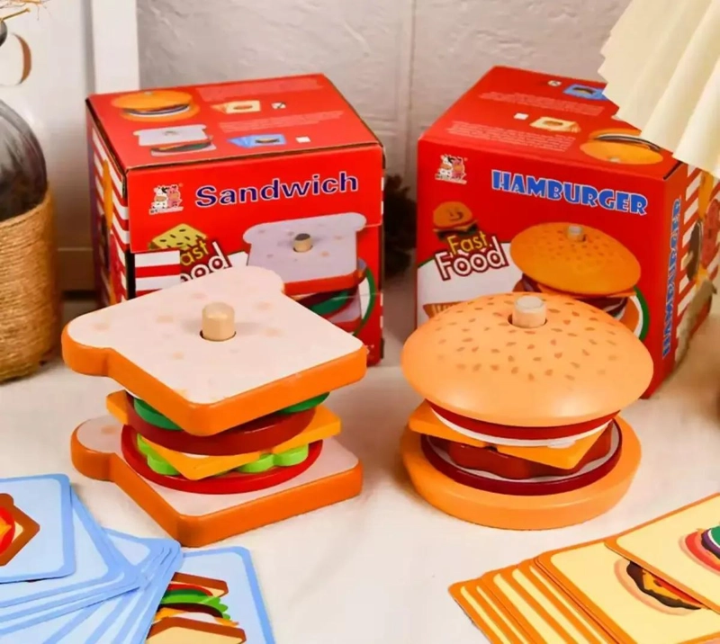 JUEGO DIDACTICO DE MADERA PARA ARMAR HAMBURGUESAS Y SANDWICHES - 3